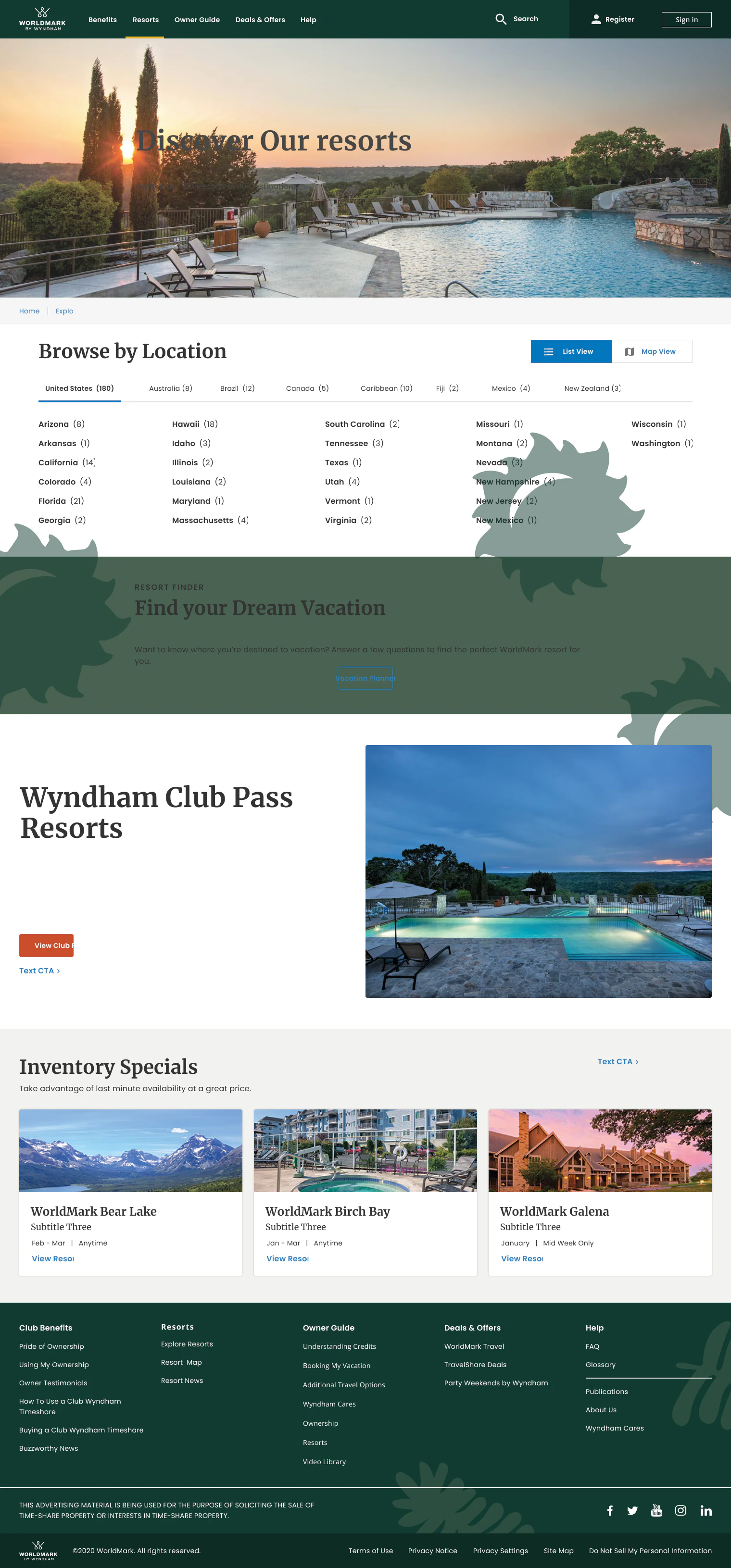 WorldMark Explore Resorts page
