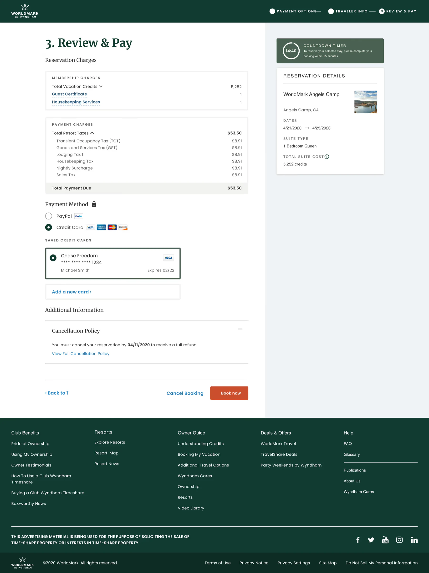 WorldMark review and pay booking step