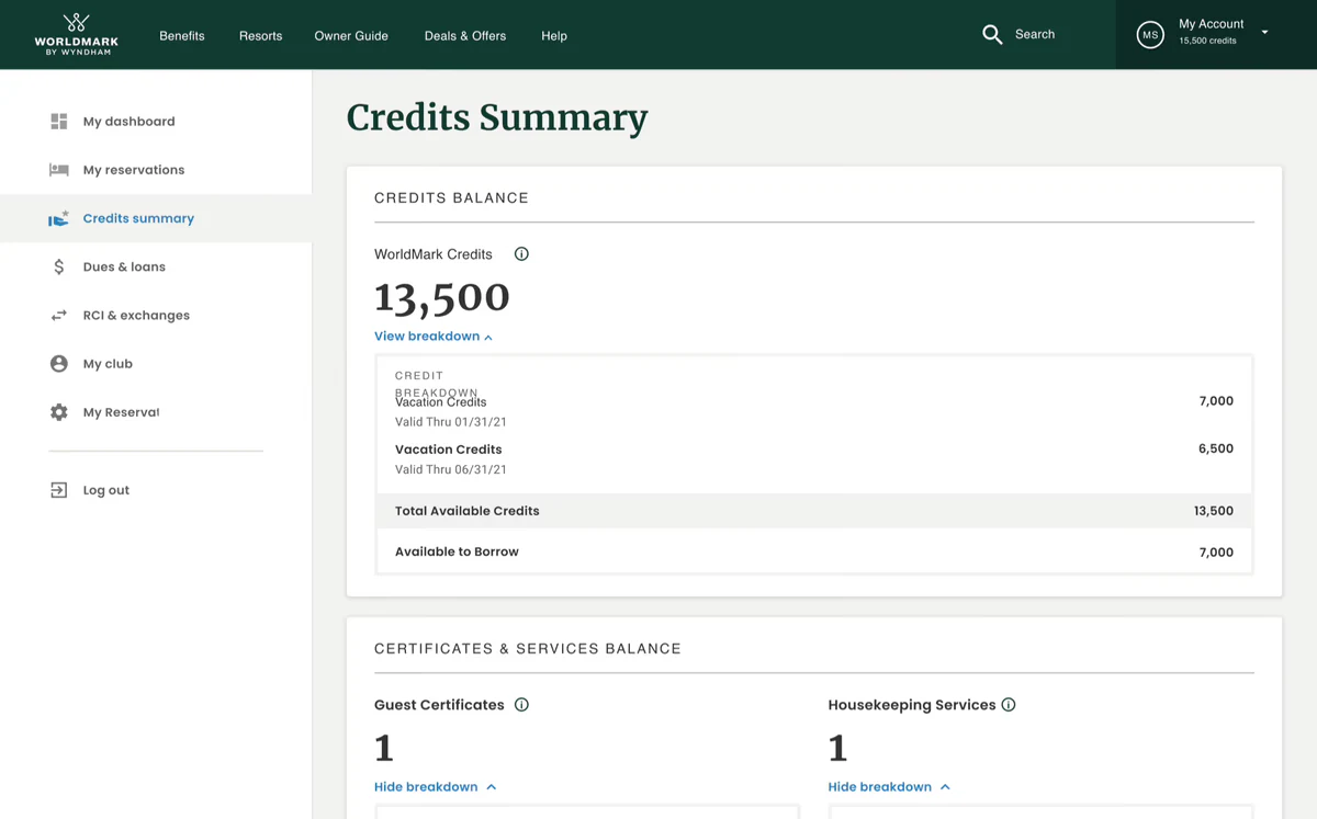 WorldMark ownership credits experience