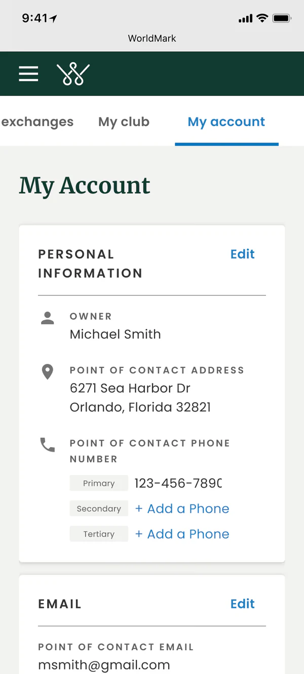 WorldMark owner account experience on mobile
