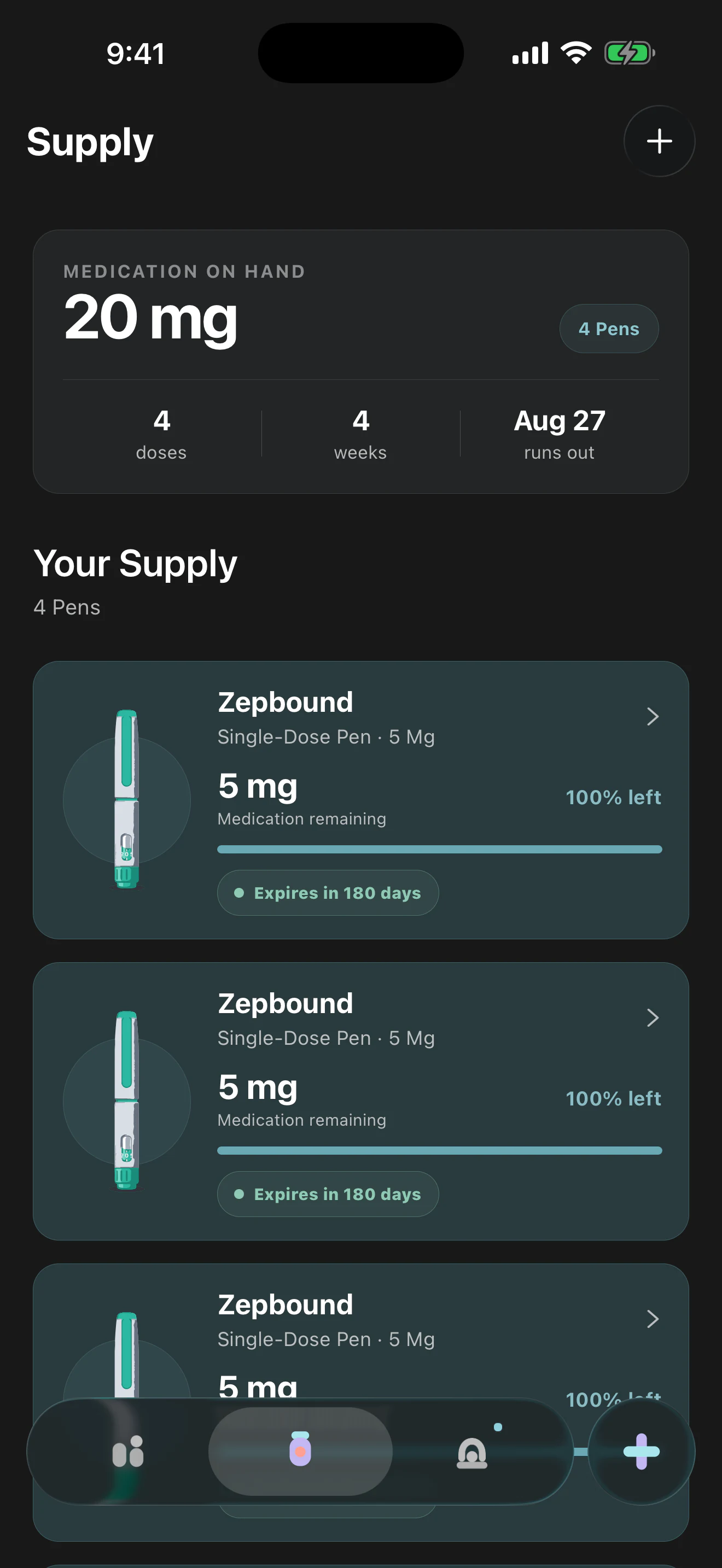 ShotNest medication supply screen