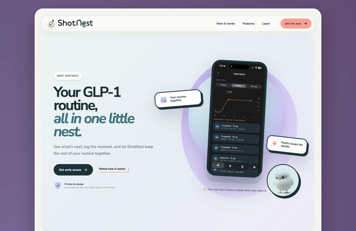 Current responsive ShotNest marketing website hero