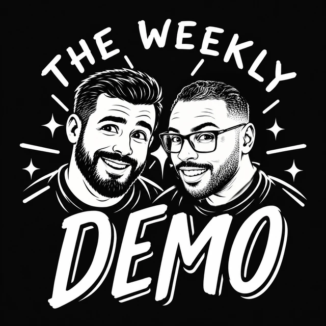 The Weekly Demo logo, with illustrated portraits of Anardo and Jose